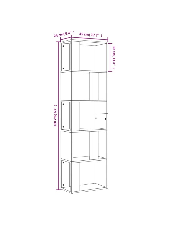 Kirjahylly ruskea tammi 45x24x160 cm tekninen puu