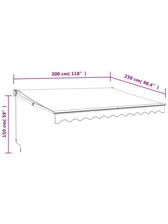 Automaattisesti sisäänkelattava markiisi kerma 3x2,5 m