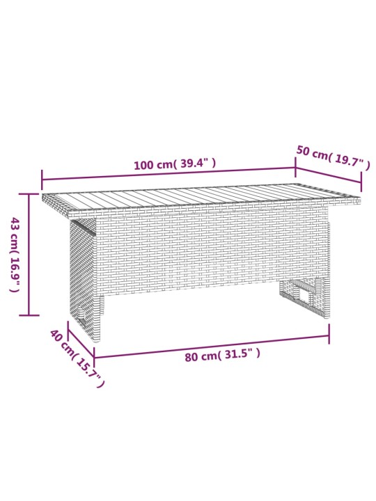 Puutarhapöytä musta 100x50x43/63 cm akasiapuu ja polyrottinki