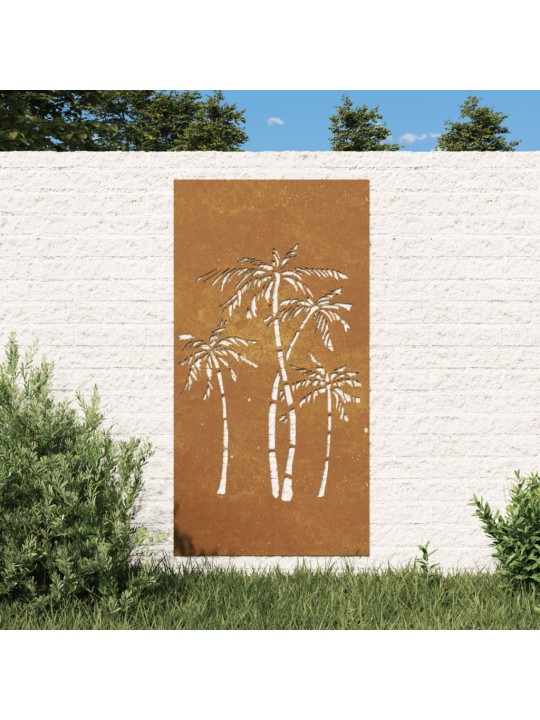 Puutarhaseinäkoriste 105x55 cm corten teräs palmukuvio