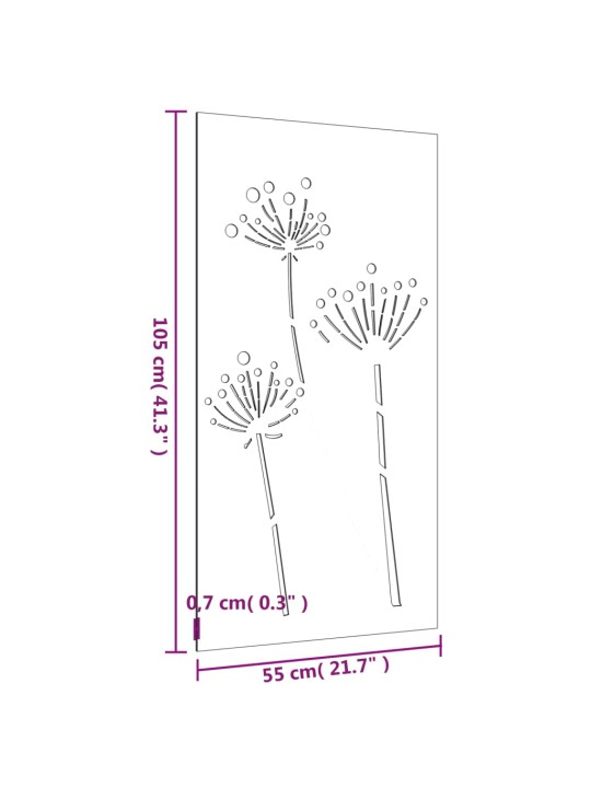 Puutarhaseinäkoriste 105x55 cm corten teräs kukkakuvio