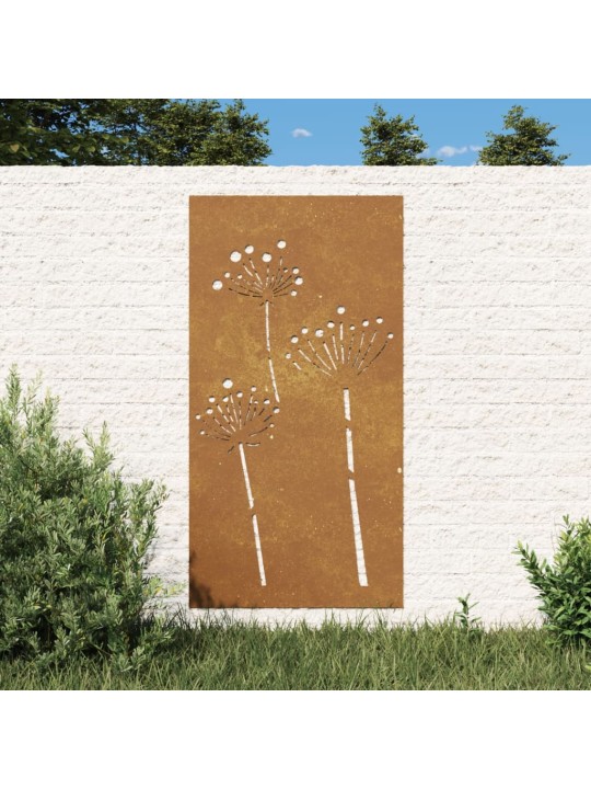 Puutarhaseinäkoriste 105x55 cm corten teräs kukkakuvio