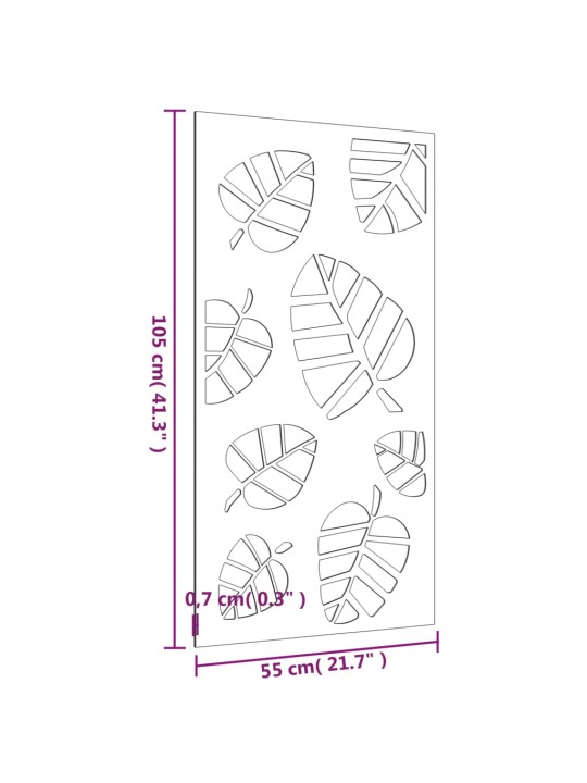 Puutarhaseinäkoriste 105x55 cm corten teräs lehtikuvio