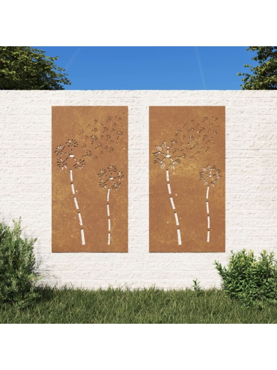 Puutarhaseinäkoristeet 2 kpl 105x55 cm corten teräs kukkakuvio