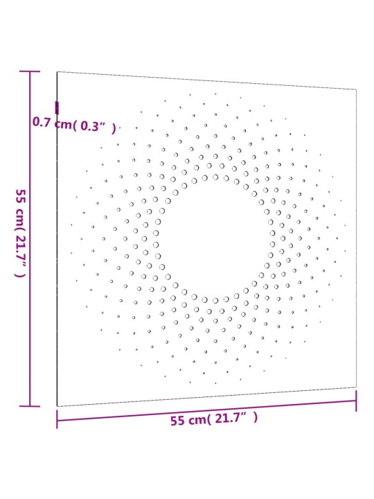 Puutarhaseinäkoriste 55x55 cm corten teräs aurinkokuvio