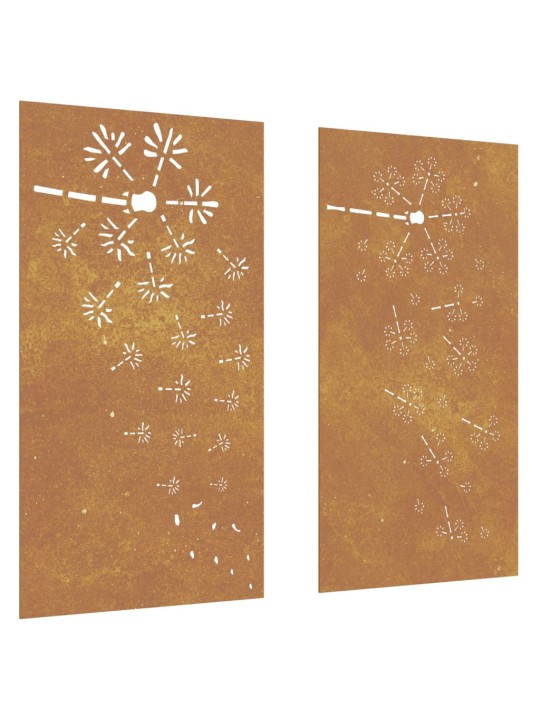 Puutarhaseinäkoristeet 2 kpl 105x55 cm corten teräs kukkakuvio