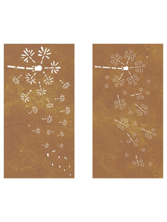 Puutarhaseinäkoristeet 2 kpl 105x55 cm corten teräs kukkakuvio