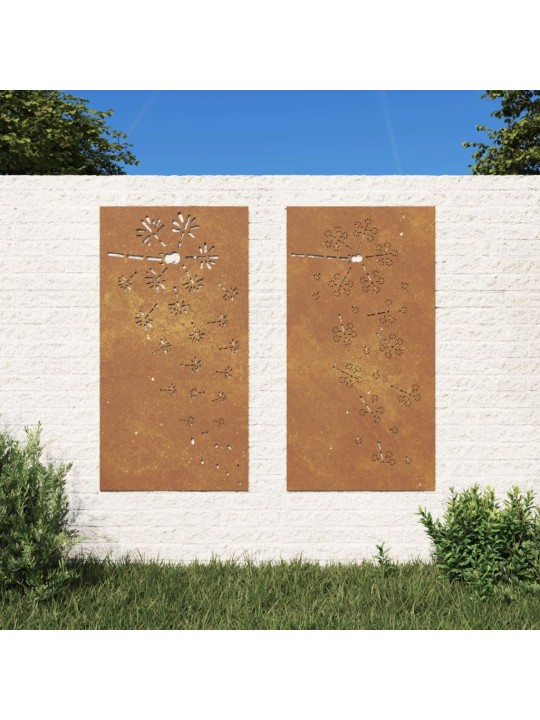 Puutarhaseinäkoristeet 2 kpl 105x55 cm corten teräs kukkakuvio