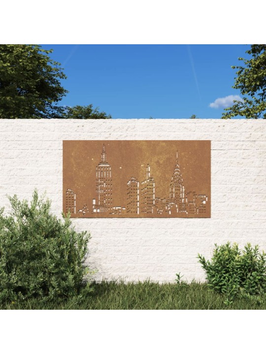 Puutarhaseinäkoriste 105x55 cm corten teräs kaupunkikuvio