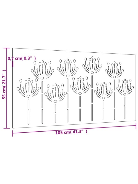 Puutarhaseinäkoriste 105x55 cm corten teräs kukkakuvio