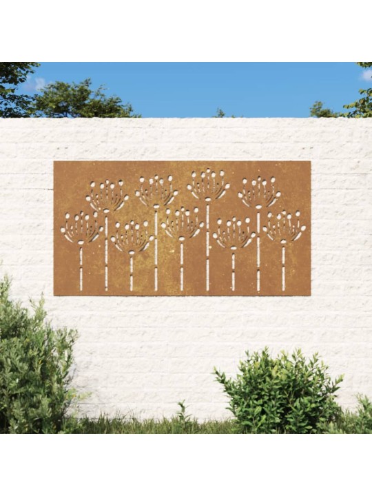 Puutarhaseinäkoriste 105x55 cm corten teräs kukkakuvio