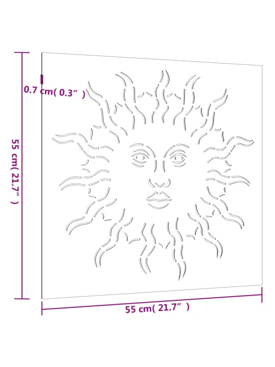 Puutarhaseinäkoriste 55x55 cm corten teräs aurinkokuvio