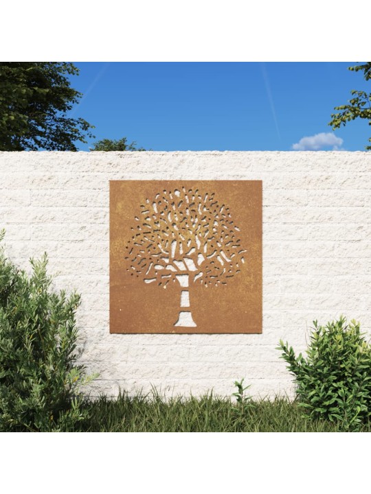 Puutarhaseinäkoriste 55x55 cm corten teräs puukuvio