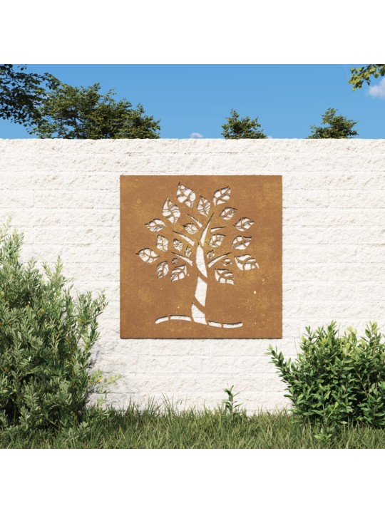 Puutarhaseinäkoriste 55x55 cm corten teräs puukuvio