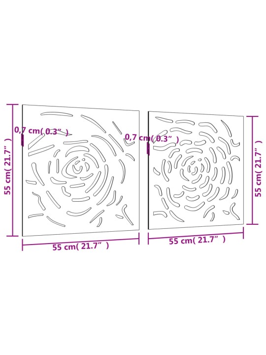Puutarhaseinäkoristeet 2 kpl 105x55 cm corten teräs ruusukuvio