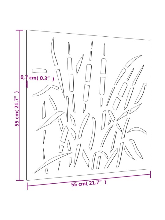 Puutarhaseinäkoriste 55x55 cm corten teräs ruohokuvio