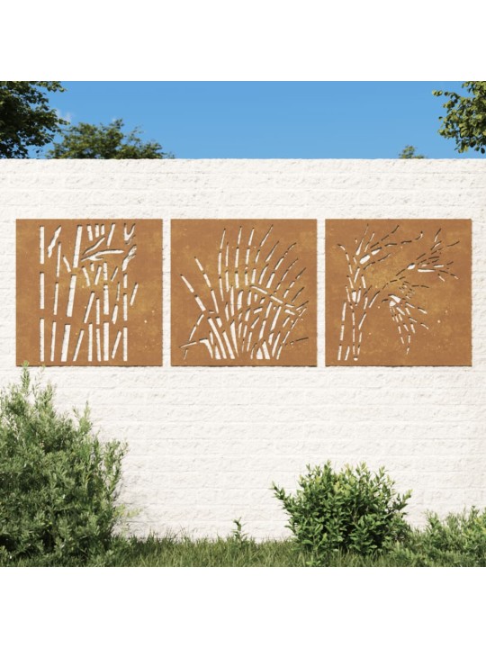 Puutarhaseinäkoristeet 3 kpl 105x55 cm corten teräs ruohokuvio