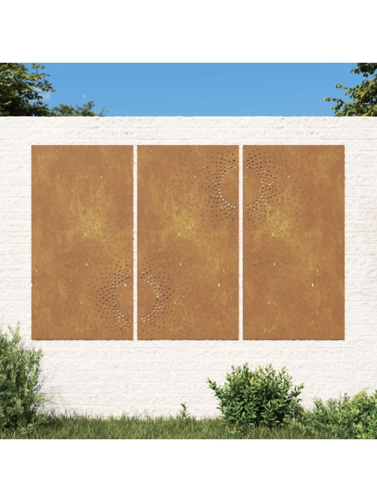 Puutarhaseinäkoristeet 3kpl 105x55 cm corten teräs aurinkokuvio