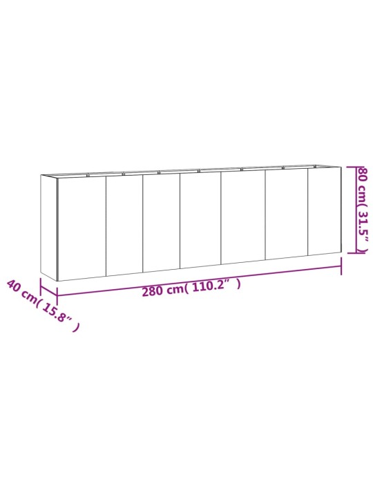 Korotettu kukkalaatikko 280x40x80 cm Corten teräs
