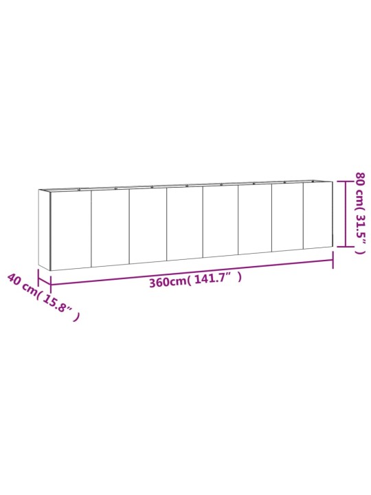 Korotettu kukkalaatikko 360x40x80 cm Corten teräs