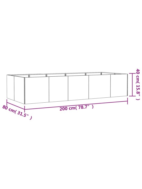 Korotettu kukkalaatikko 200x80x40 cm Corten teräs