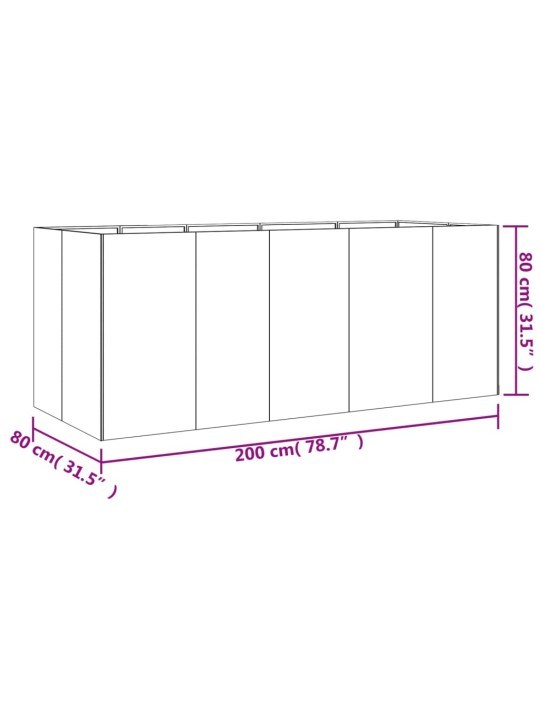 Korotettu kukkalaatikko 200x80x80 cm Corten teräs
