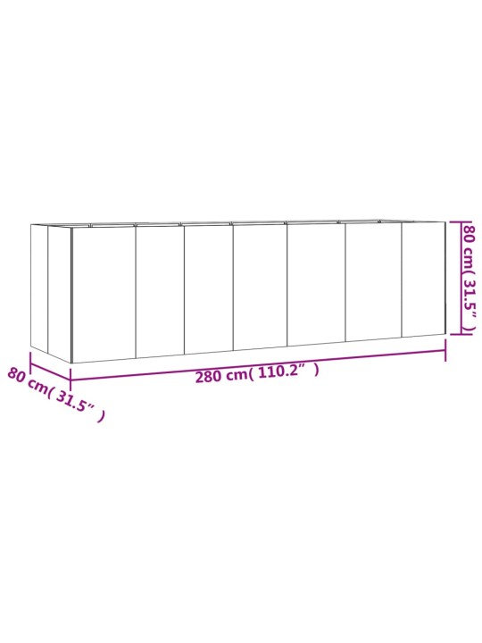 Korotettu kukkalaatikko 280x80x80 cm Corten teräs