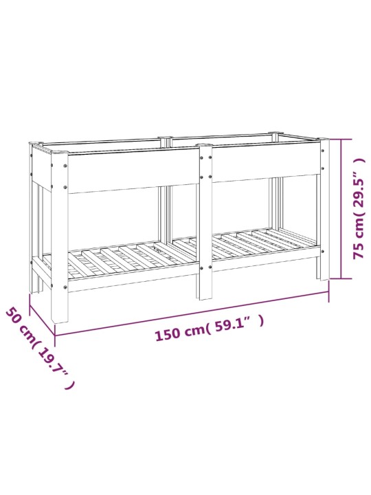 Korotettu kukkalaatikko hyllyllä harmaa 150x50x75 cm WPC