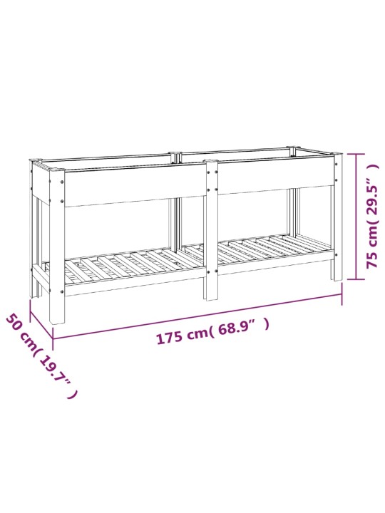 Korotettu kukkalaatikko hyllyllä harmaa 175x50x75 cm WPC