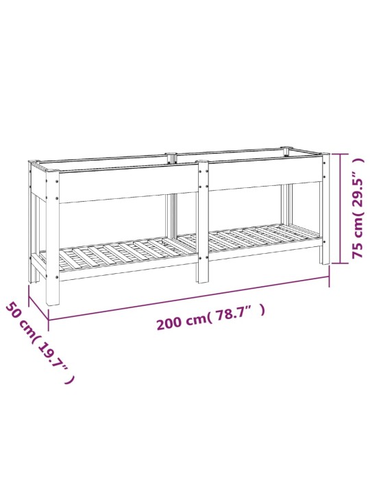 Korotettu kukkalaatikko hyllyllä harmaa 200x50x75 cm WPC