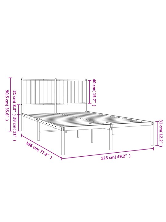 Metallinen sängynrunko päädyllä musta 120x200 cm