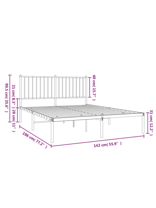 Metallinen sängynrunko päädyllä musta 135x190 cm
