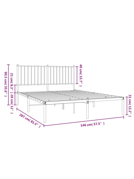 Metallinen sängynrunko päädyllä musta 140x200 cm