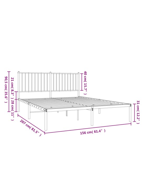 Metallinen sängynrunko päädyllä musta 150x200 cm