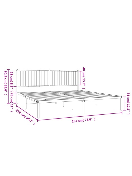 Metallinen sängynrunko päädyllä musta 183x213 cm