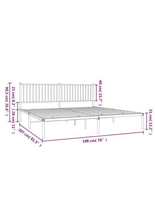 Metallinen sängynrunko päädyllä musta 193x203 cm