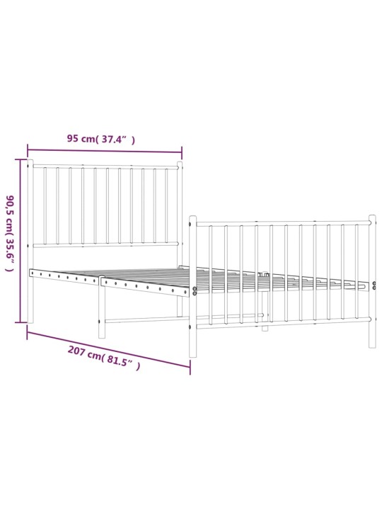 Metallinen sängynrunko päädyillä musta 90x200 cm