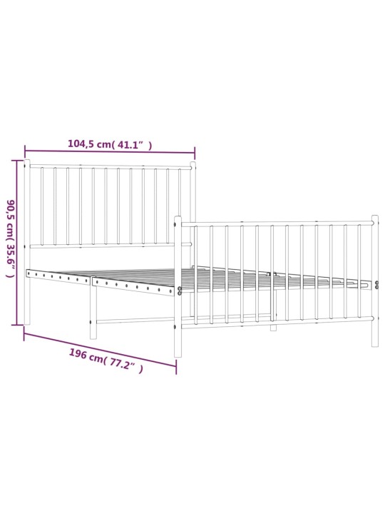 Metallinen sängynrunko päädyillä musta 100x190 cm