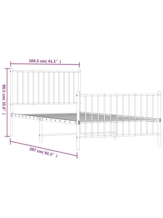 Metallinen sängynrunko päädyillä musta 100x200 cm