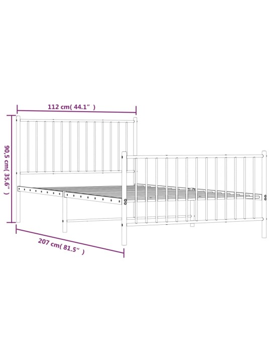 Metallinen sängynrunko päädyillä musta 107x203 cm