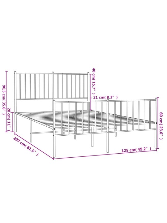 Metallinen sängynrunko päädyillä musta 120x200 cm