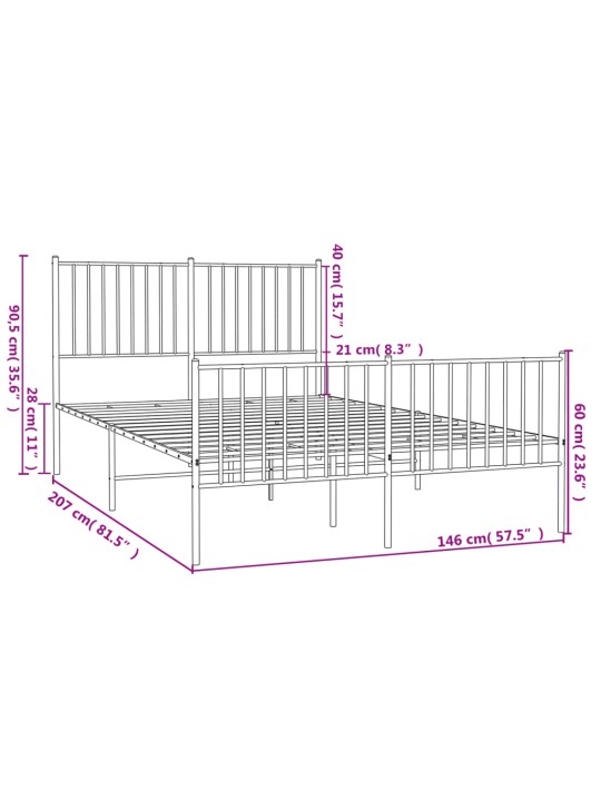 Metallinen sängynrunko päädyillä musta 140x200 cm