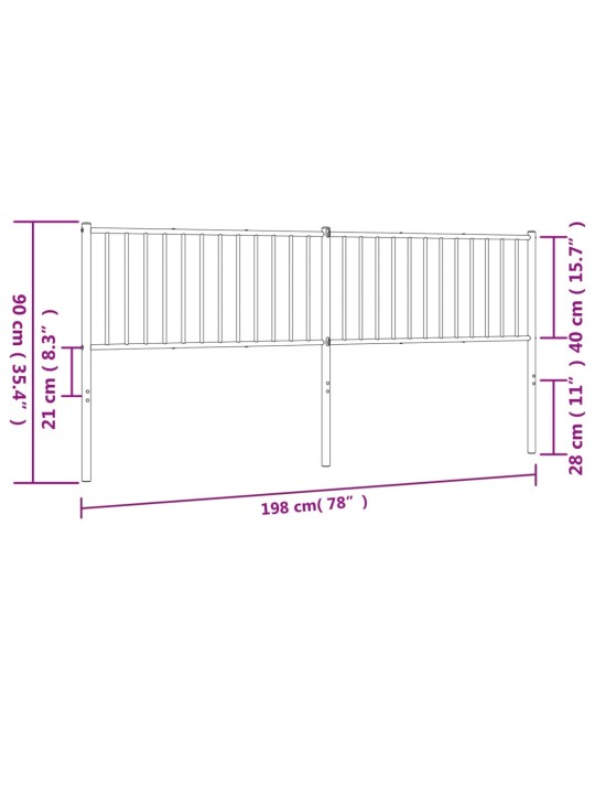 Metallinen sängynpääty musta 193 cm