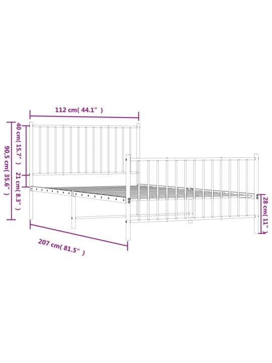 Metallinen sängynrunko päädyillä valkoinen 107x203 cm