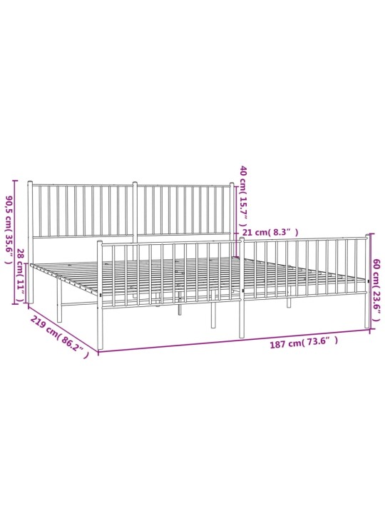Metallinen sängynrunko päädyillä valkoinen 183x213 cm