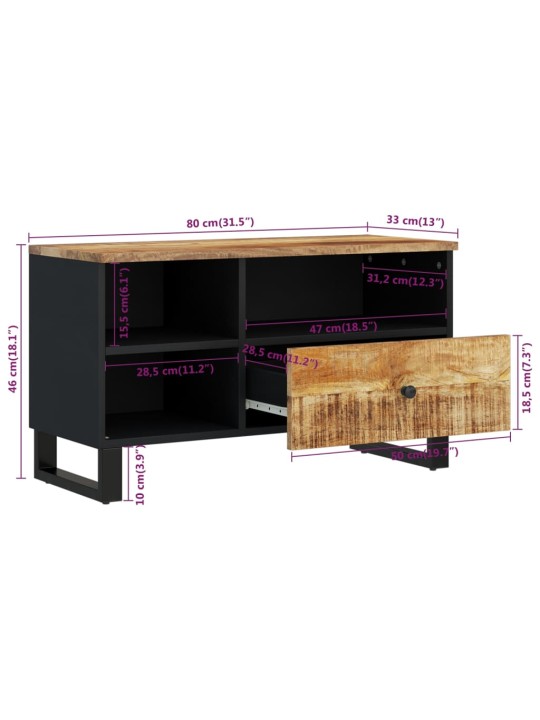 TV-taso 80x33x46 cm täysi mangopuu ja tekninen puu