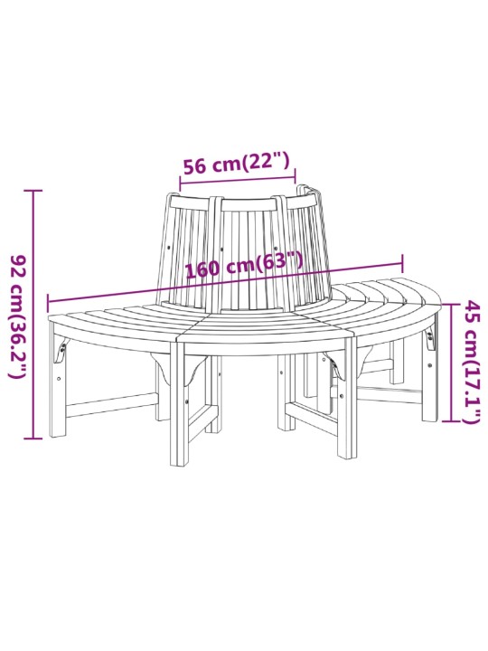 Puolipyöreä puunympäryspenkki ø 160 cm täysi eukalyptuspuu