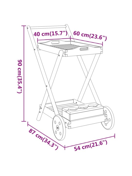Tarjoiluvaunu 54x87x90 cm täysi akasiapuu