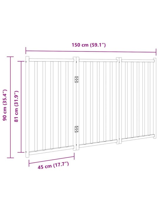 Koiraportti taitettava 3 paneelia 150 cm massiivipuuta kuusi
