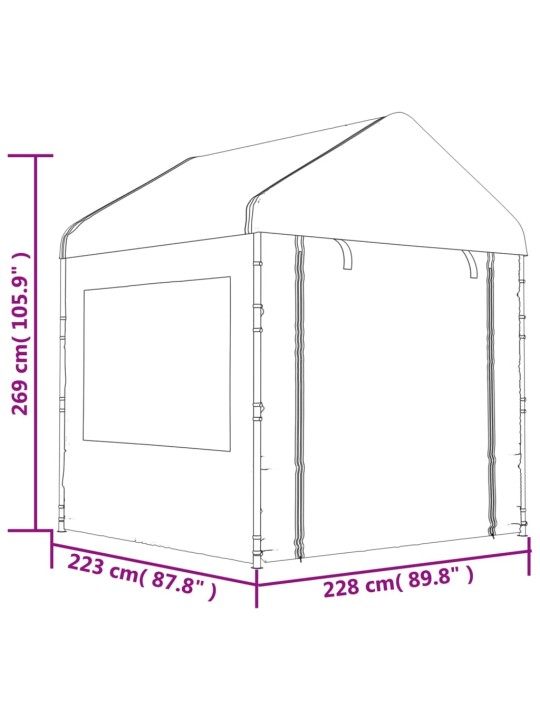 Huvimaja katolla valkoinen 2,28x2,23x2,69 m polyeteeni